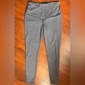 VOGO Athletica Women’s SMALL Striped Leggings - NAVY BLUE AND GREY